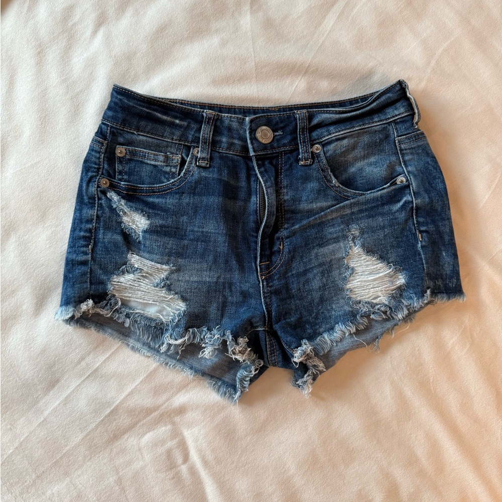 American Eagle Blue Distressed Jean Shorts